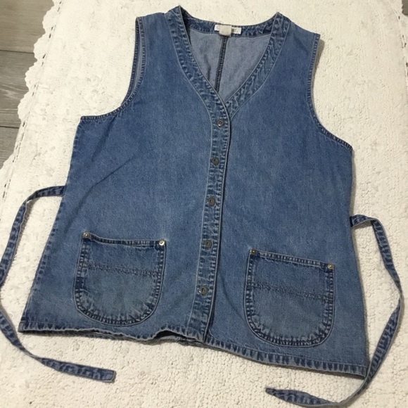 Cherokee Denim - Vintage Denim Cherokee Jean Vest With Pockets and Tie Backs Size Medium